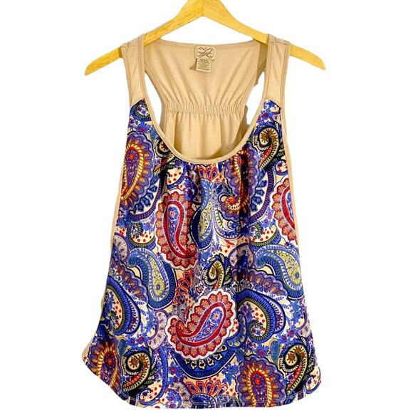 Eyelash Couture Colorful Paisley Print Front Racerback Tank, Size Medium - Picture 1 of 7